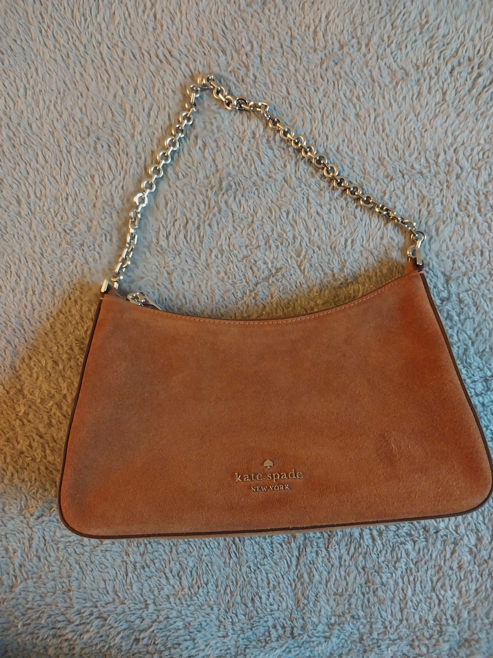 kate spade Brown Suede Shoulder Bag with Silver Chain Strap